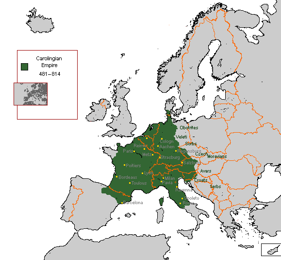 カール大帝時代のカロリング帝国領域図