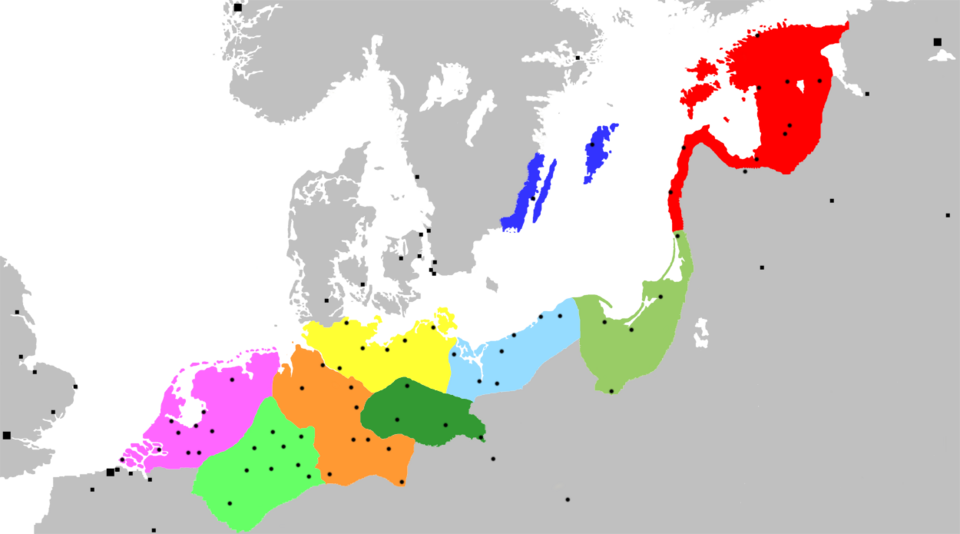 ハンザ同盟の範囲を示す1400年ごろの地図
